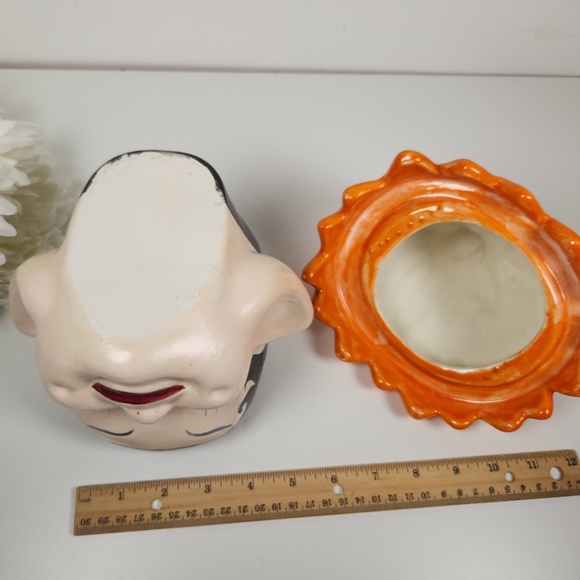 Vintage 1960s Pixie Elf Head Ceramic Cookie Jar w/ Orange Leaf Hat- MCM, Retro - Picture 7 of 9